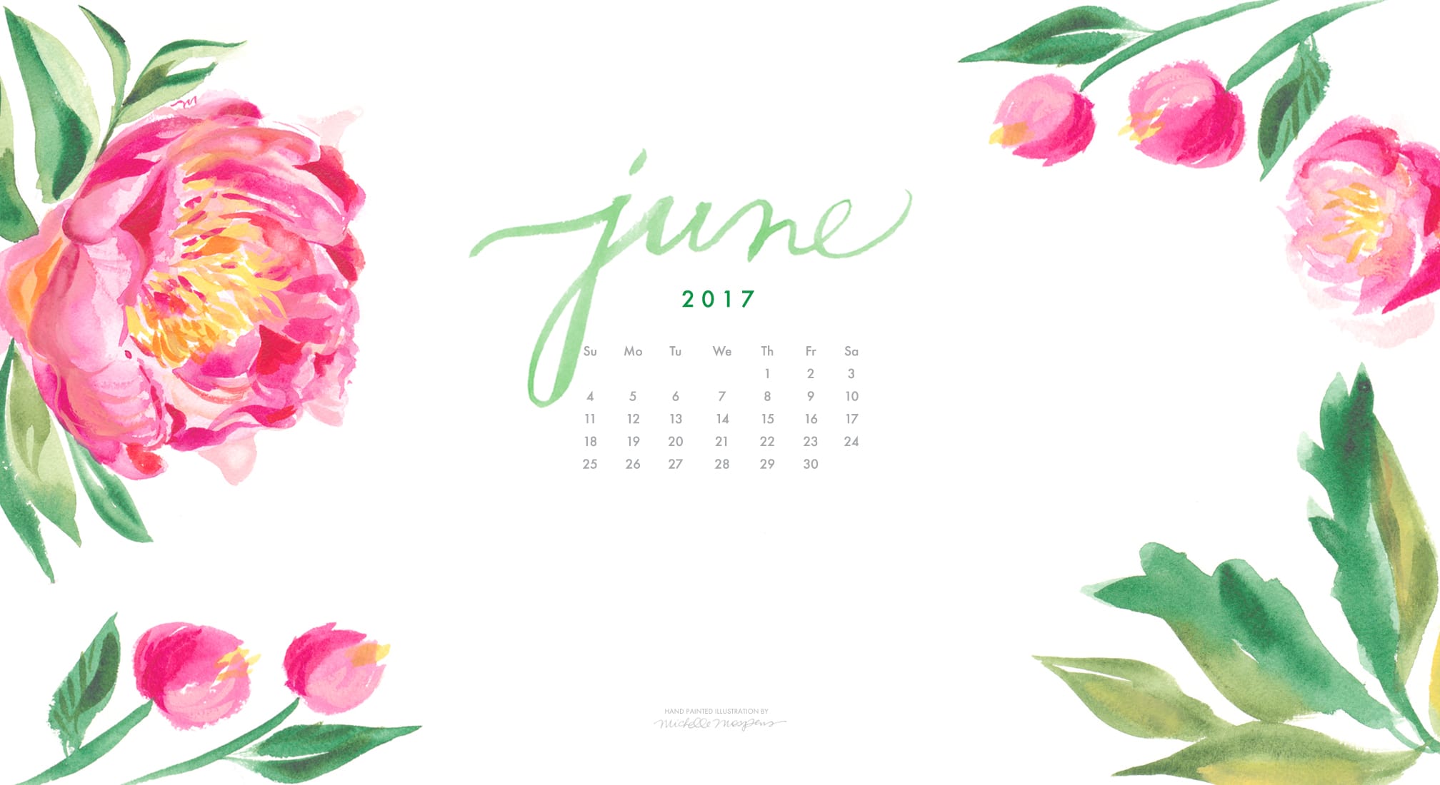 2016x1100 June Watercolor Desktop Wallpaper Custom Watercolor Invitations - Watercolor Peony Wallpaper