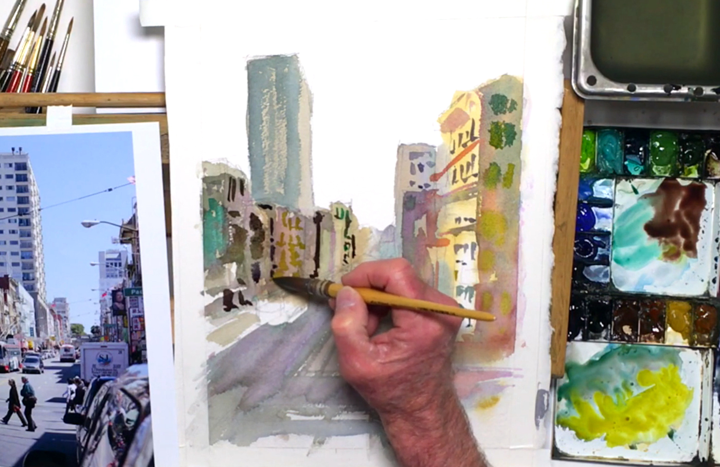 1400x908 Perspective Painting For A Vibrant Watercolor Cityscape Of Chinatown - Watercolor Perspective