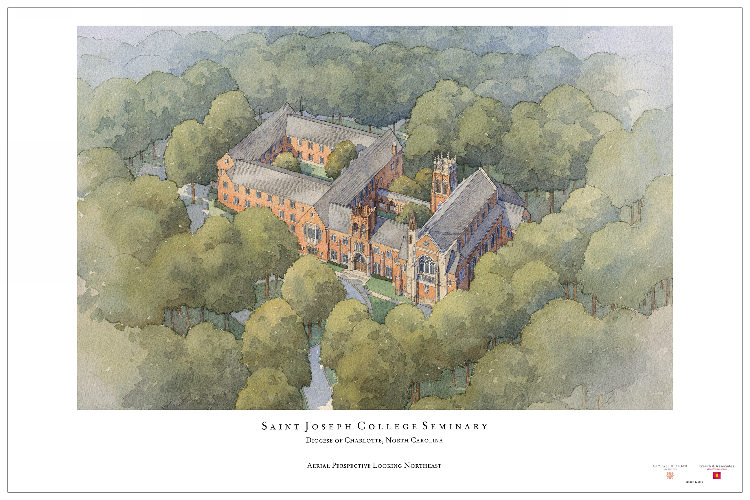 2592x1728 Seminary Aerial Perspective Watercolor St. Joseph College Seminary - Watercolor Perspective