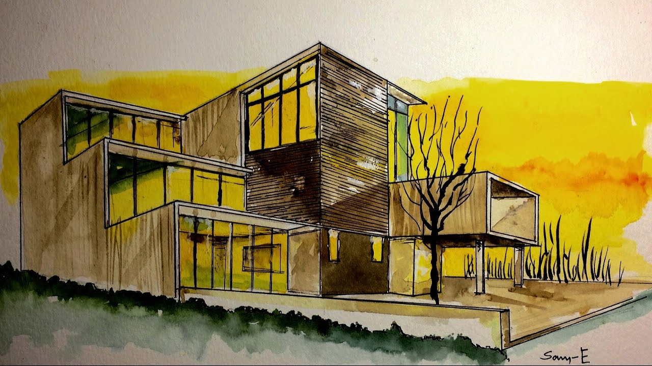 1280x720 Two Point Perspective Drawing - Watercolor Perspective