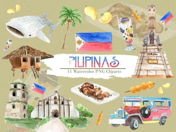 570x427 Philippines Clipart Watercolor Digital Download Travel Etsy - Watercolor Philippines