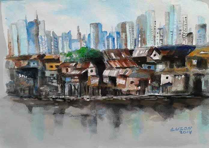 696x496 Slums In The Philippines. Watercolor. By Danteluzon - Watercolor Philippines
