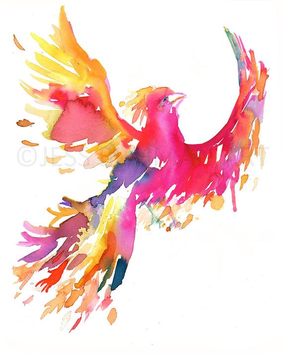 570x713 Phoenix Watercolor Painting Print Phoenix Print Phoenix Etsy - Watercolor Phoenix