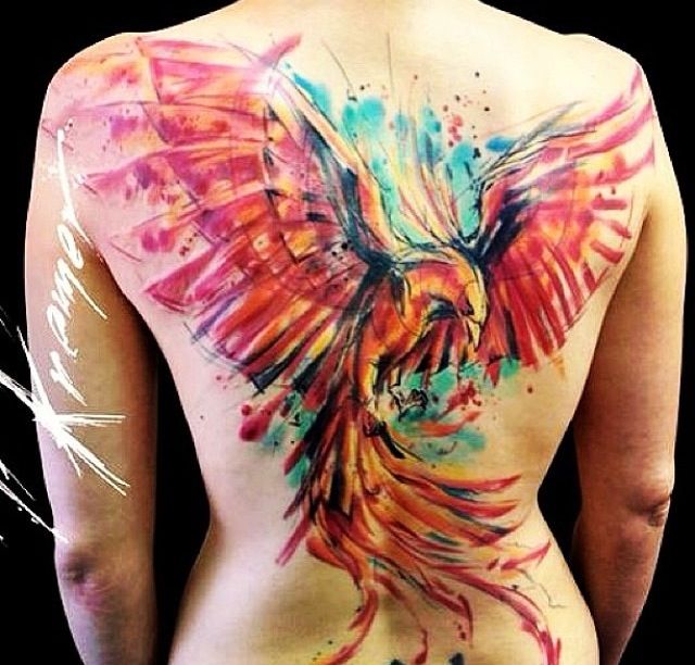 640x612 Phoenix Tattoo, Watercolor Left Arm Inked Tattoo - Watercolor Phoenix