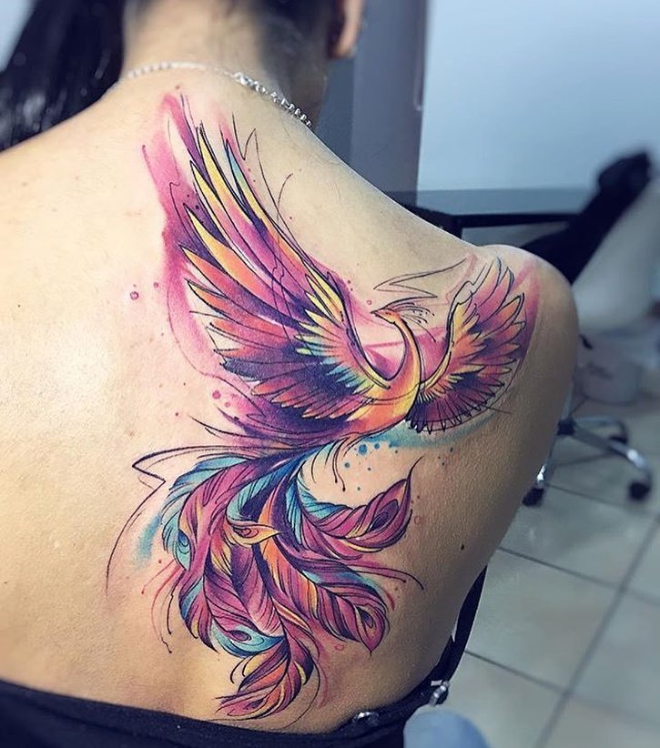 725x822 Watercolor Phoenix Tattoo Artist Adrian - Watercolor Phoenix