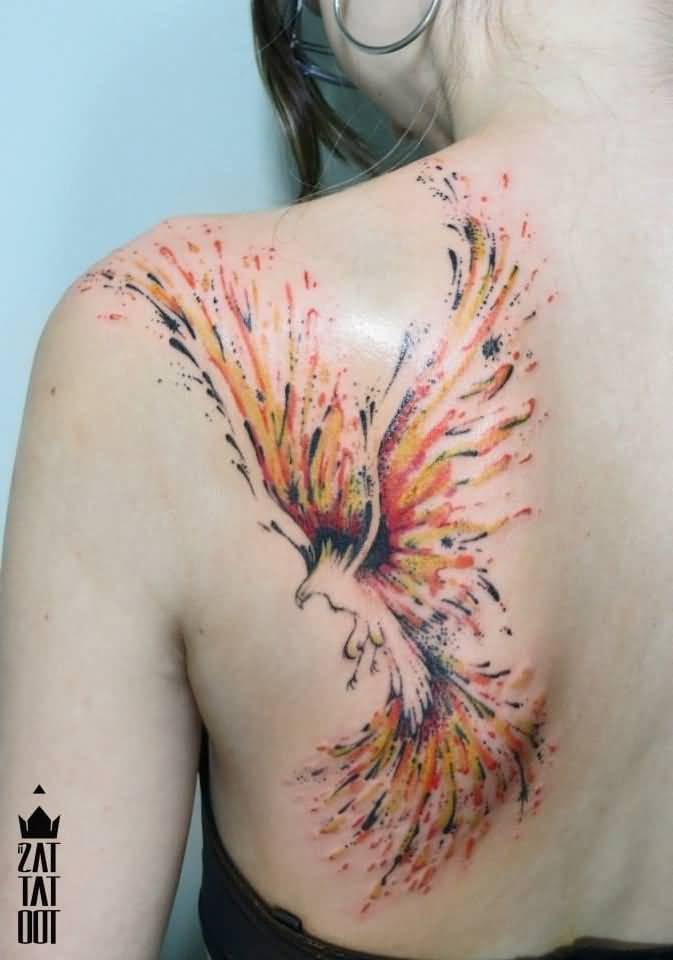 673x960 Watercolor Nice Phoenix Tattoo Design Idea For Girl - Watercolor Phoenix
