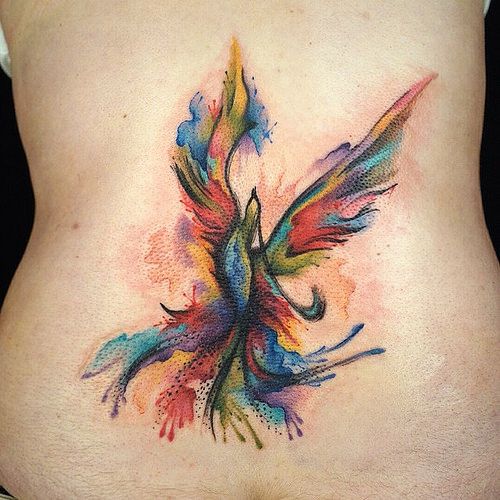 500x500 Watercolor Phoenix Tattoo On Full Back - Watercolor Phoenix