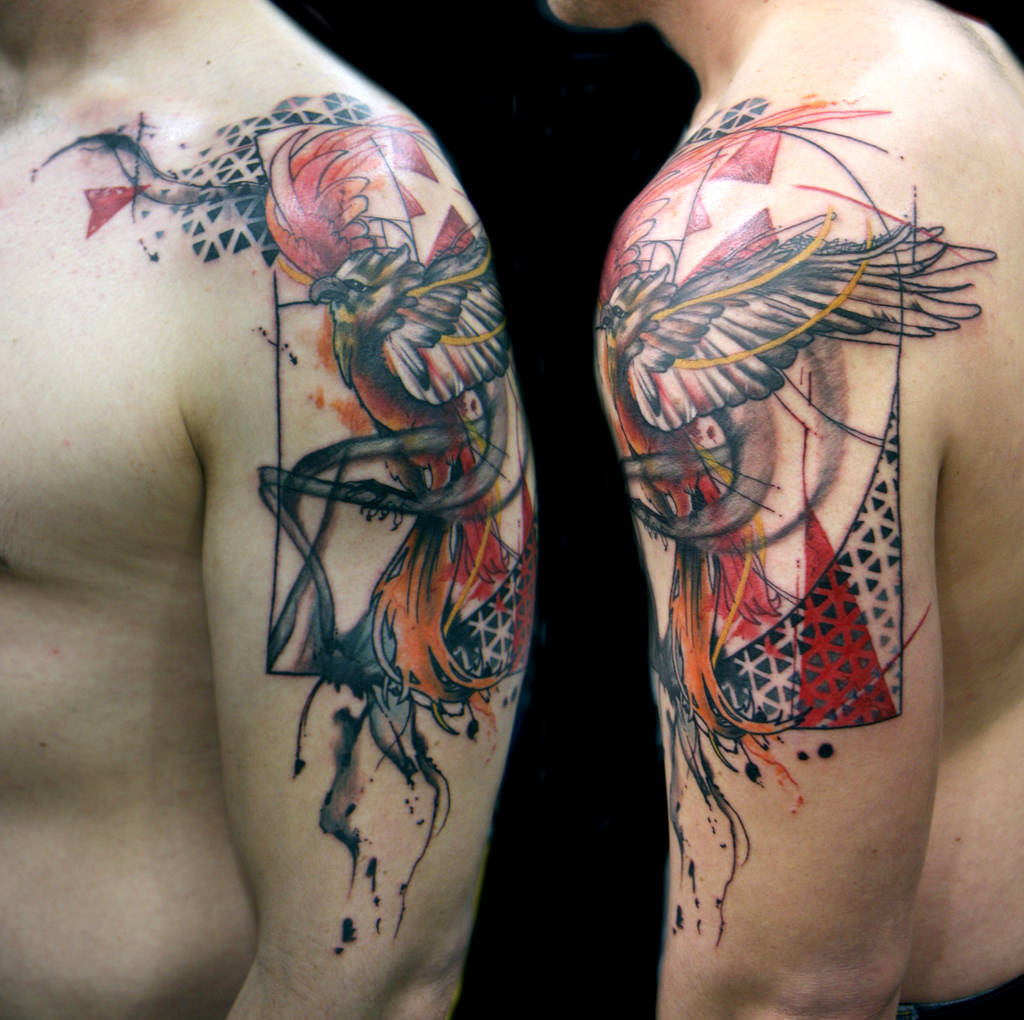 1024x1020 Geometeric Watercolor Phoenix Tattoo Deanna Wardin - Watercolor Phoenix