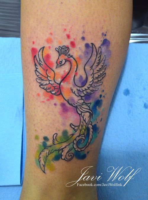 500x674 Javi Wolf - Watercolor Phoenix Tattoo