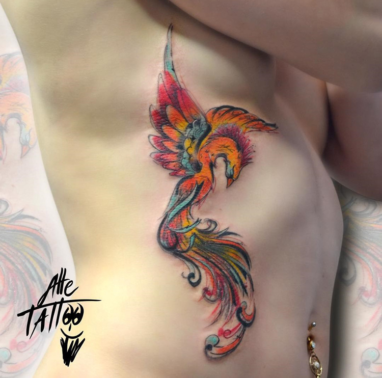 750x742 Phoenix Tattoo On Girls Side Best Tattoo Design Ideas - Watercolor Phoenix Tattoo
