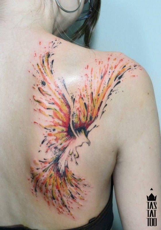 560x800 Watercolor Phoenix Tattoo On Back Tattoos For Girls - Watercolor Phoenix Tattoo