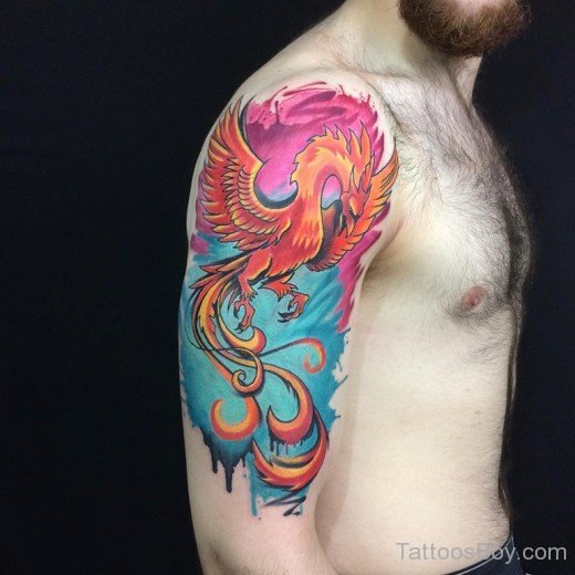 520x520 Watercolor Phoenix Tattoo On Half Sleeve Tattoo Designs, Tattoo - Watercolor Phoenix Tattoo