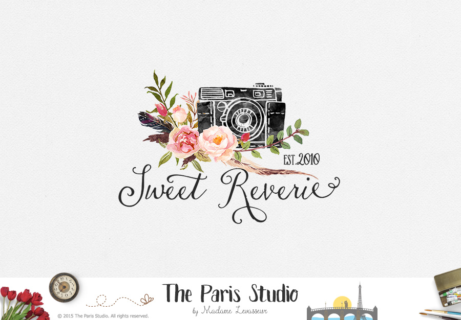 900x626 Watercolor Camera Logo Design Photography Logo, Website Logo - Watercolor Photography Logo