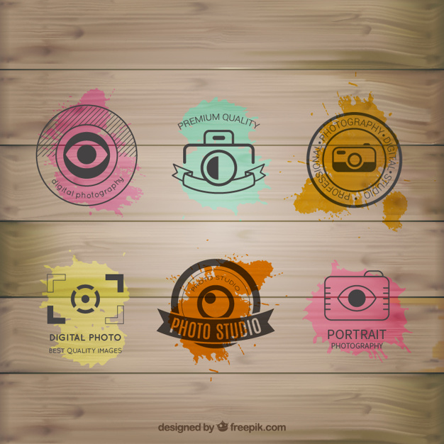 626x626 Watercolor Photography Logos On Wood Vector Free Download - Watercolor Photography Logo