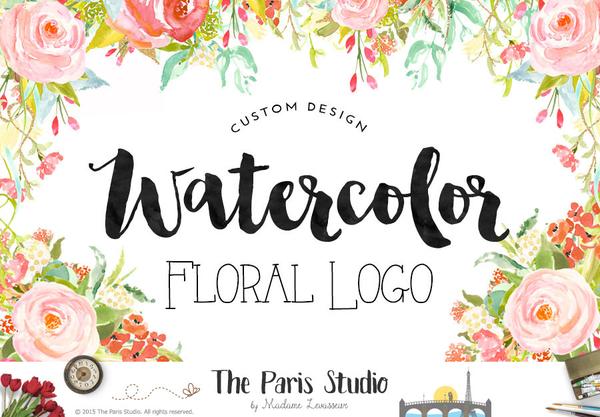 600x417 Custom Logo Design Watercolor Floral Logo, Watercolor Food Logo - Watercolor Photography Logo