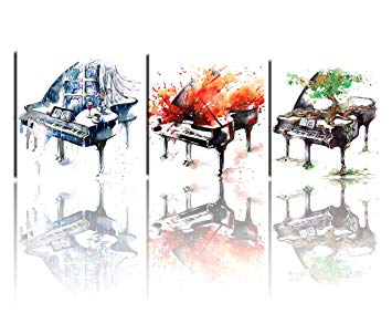 355x284 Nan Wind 3 Piece Modern Music Giclee Canvas Prints - Watercolor Piano