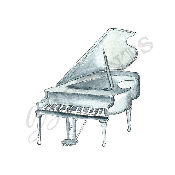 570x570 Watercolor Piano Clipart Music Clipart Etsy - Watercolor Piano