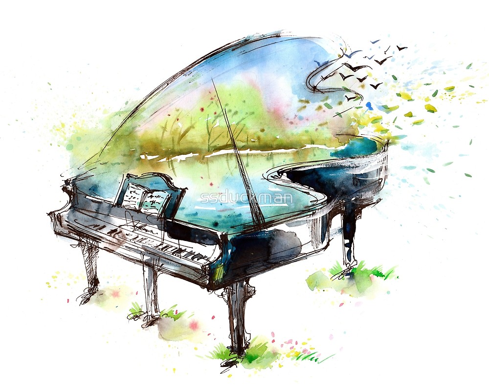 1000x790 Watercolor Piano By Ssduckman Redbubble - Watercolor Piano