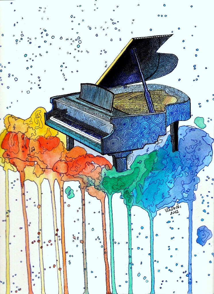 745x1024 Watercolor Piano Painting By Vladepas - Watercolor Piano
