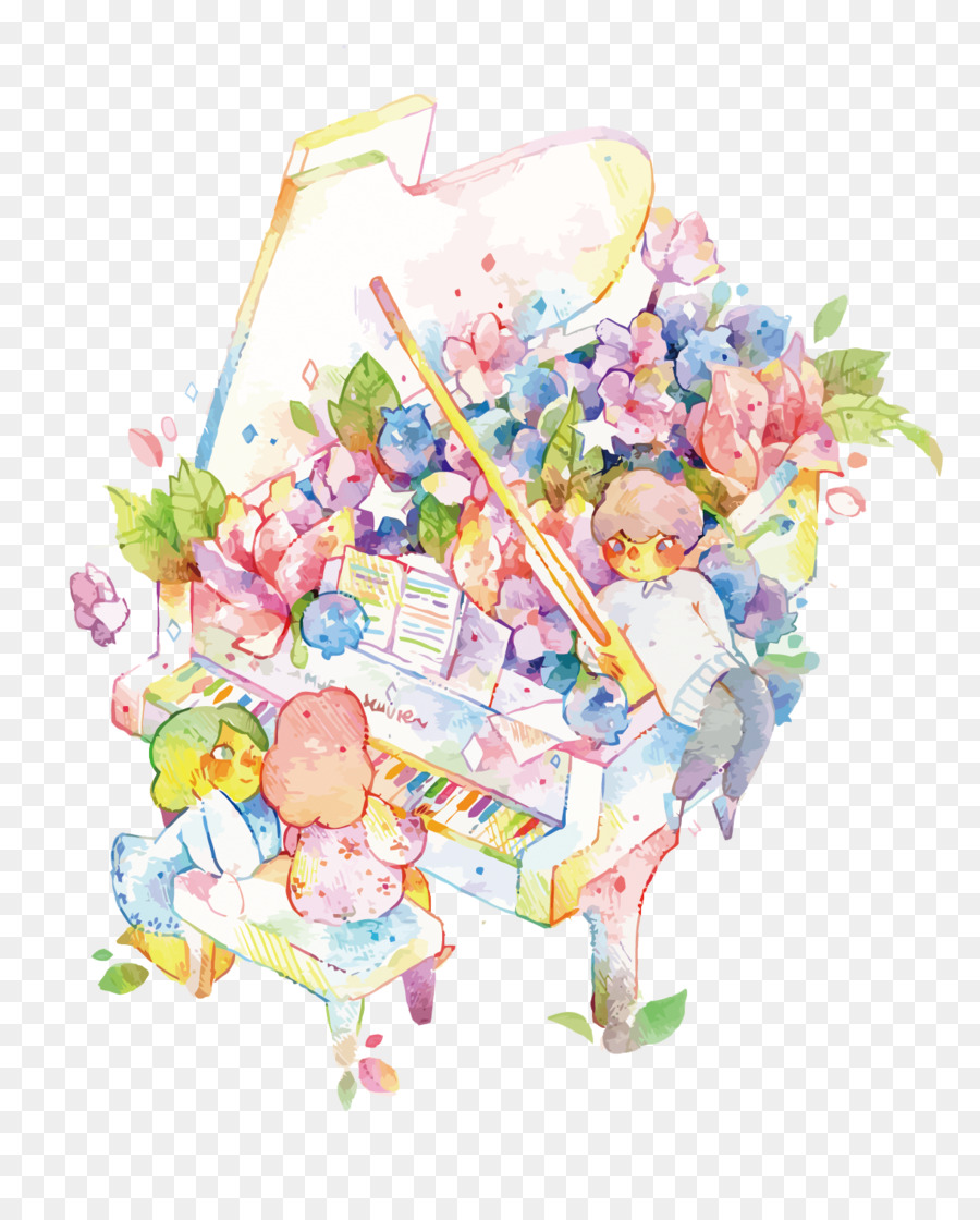 900x1120 Flower Study Watercolor Painting Piano - Watercolor Piano