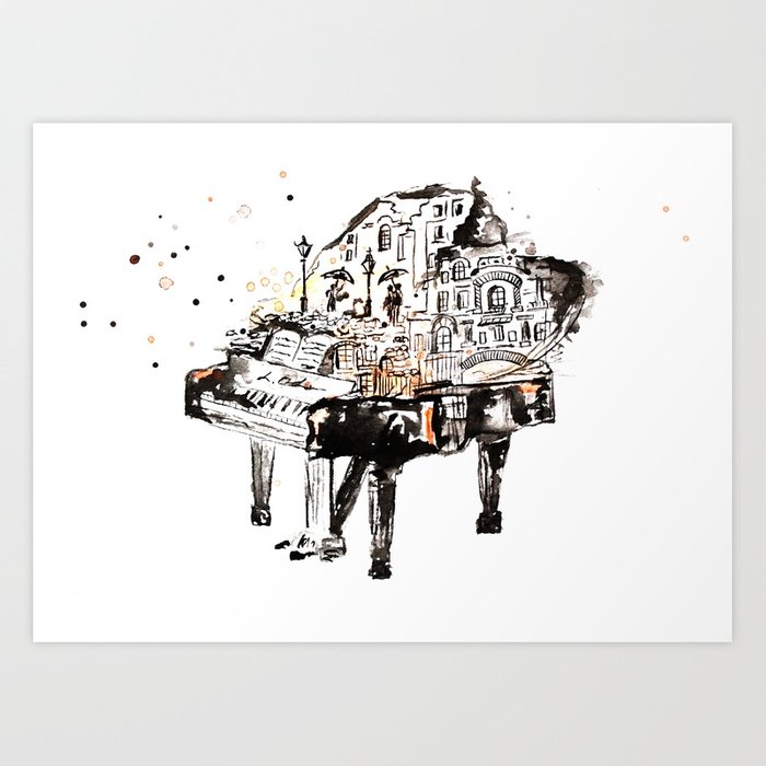700x700 Piano, Vintage Watercolor Piano Art Print By Lubaost Society6 - Watercolor Piano