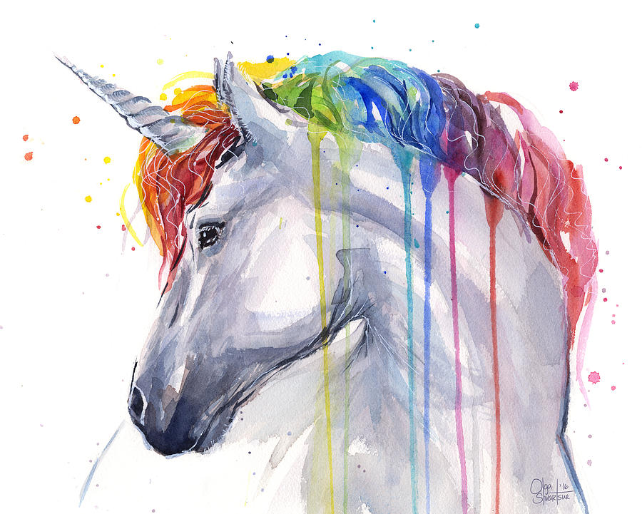 900x721 Unicorn Rainbow Watercolor Painting By Olga Shvartsur - Watercolor Pictures