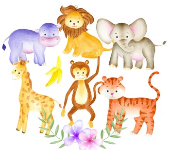 350x308 Jungle Animals Clipart, Watercolor Animals, Animal Illustration, Zoo - Watercolor Pictures Of Animals