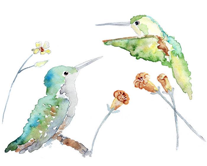 700x560 Whimsical Bird Art, Hummingbird By Lighthearteddreamer On Zibbet - Watercolor Pictures Of Birds