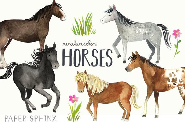 642x427 Watercolor Horses Clipart Horse And Pony Breeds Shetland Etsy - Watercolor Pictures Of Horses