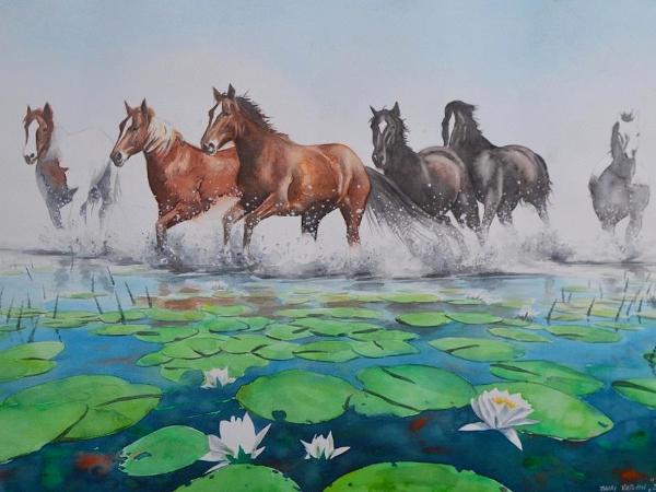 600x450 Wild Horses Of Letea (Romania), 50cm X 70cm, 2017 - Watercolor Pictures Of Horses