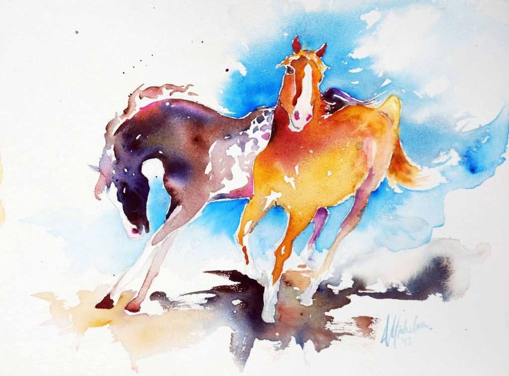 1024x758 Wild Watercolor Horses 367216 - Watercolor Pictures Of Horses