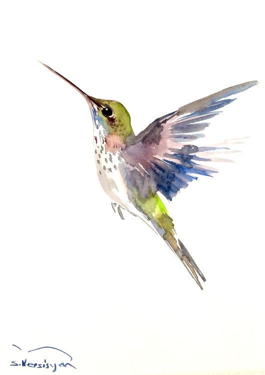 530x750 Hummingbird Painting 12 X 9 In Original Watercolor By Originalonly - Watercolor Pictures Of Hummingbirds