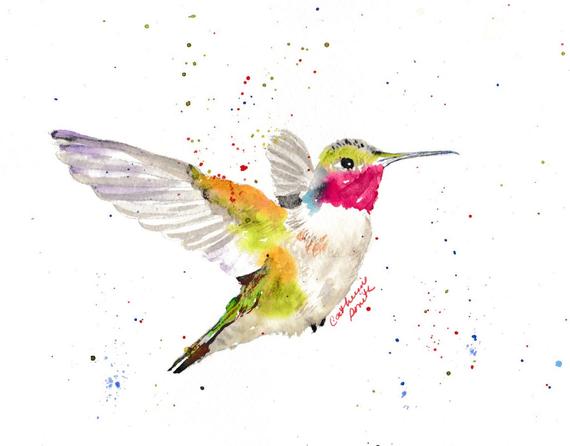 570x446 Hummingbirds Watercolor Birds Watercolor Hummingbird Etsy - Watercolor Pictures Of Hummingbirds