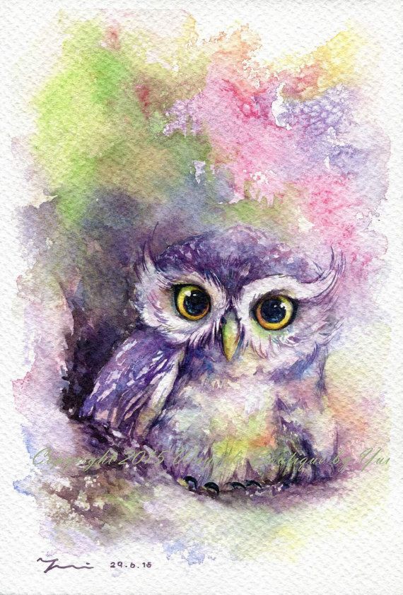 570x842 Print Owl Watercolor Painting 7.5 X Watercolor - Watercolor Pictures Of Owls