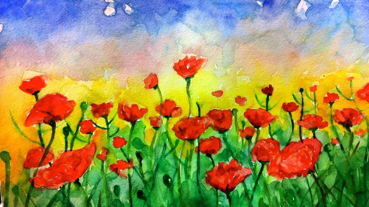 1280x720 Timelapsed Painting - Watercolor Pictures Of Poppies