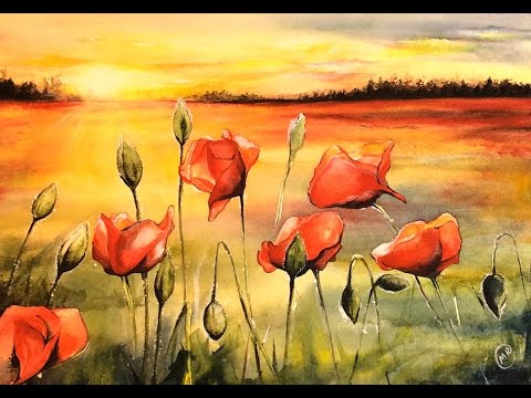 480x360 Watercolor Field Of Poppies Painting Demonstration - Watercolor Pictures Of Poppies