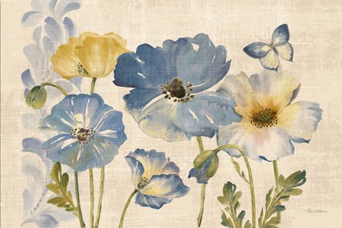 480x320 Watercolor Poppies Blue Landscape Fine Art Print By Pamela - Watercolor Pictures Of Poppies