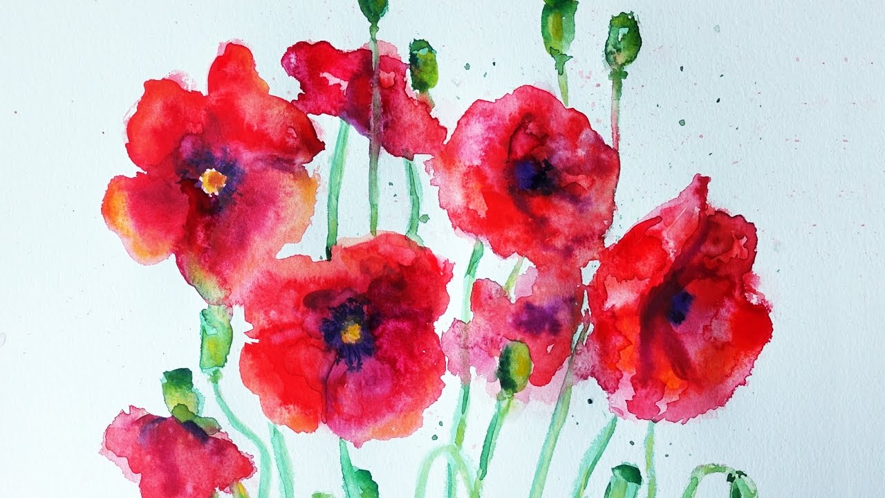 1280x720 Watercolor Poppies Tutorial Speed Painting - Watercolor Pictures Of Poppies