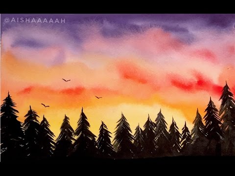 480x360 Simple Watercolor Sunset Forest Tutorial - Watercolor Pictures Of Sunsets