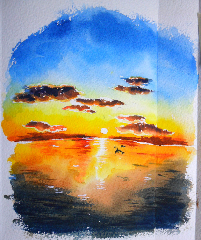 818x977 Sunset , Watercolor By Icecream80810 - Watercolor Pictures Of Sunsets