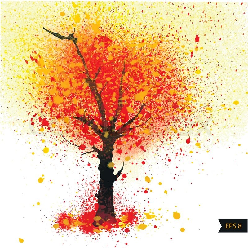 800x800 Vector Illustration Of Watercolor Autumn Tree Stock Vector - Watercolor Pictures Of Trees