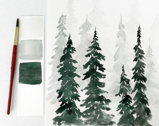 650x516 Watercolor Pine Trees Tutorial How To Paint A Wintery Forestscape - Watercolor Pictures Of Trees