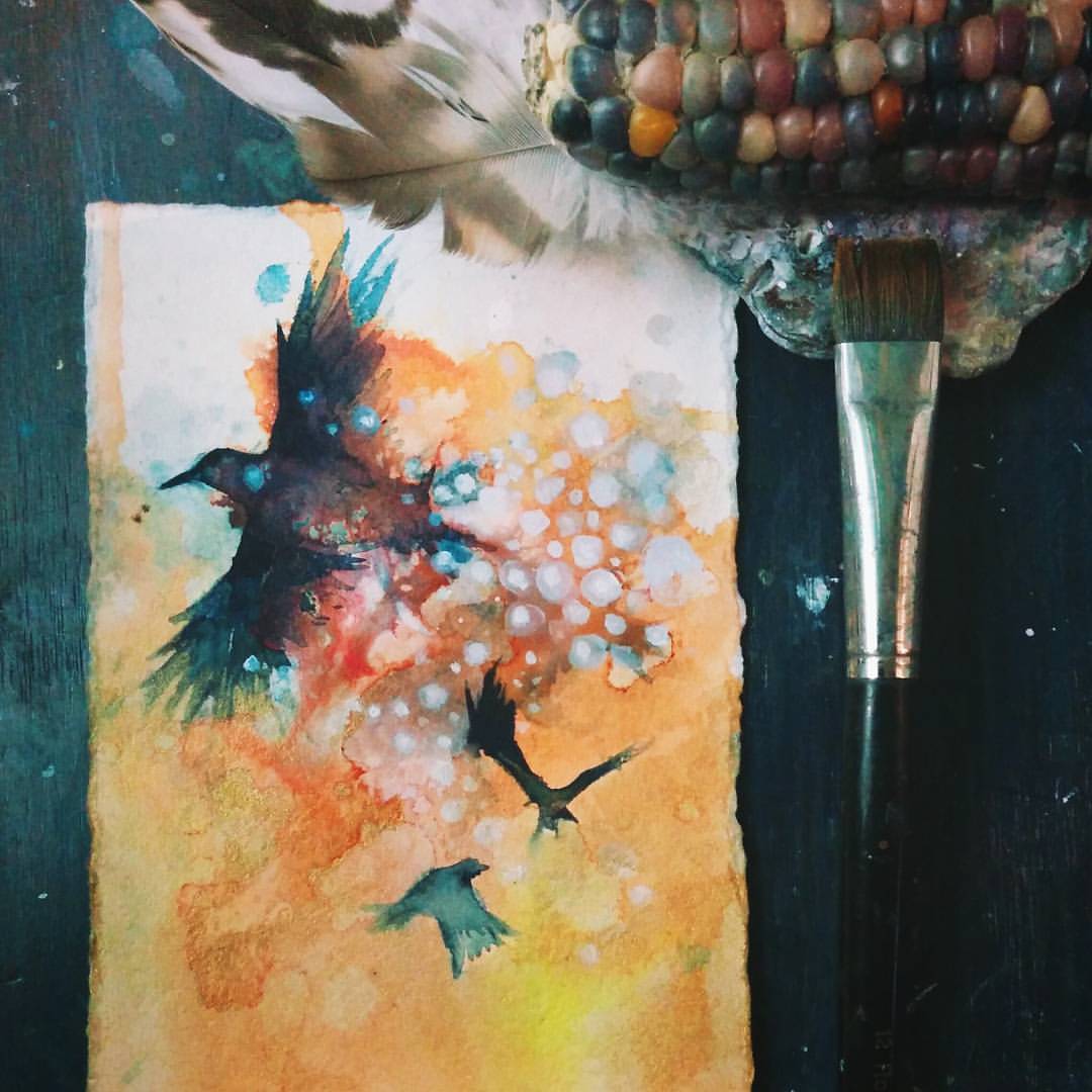 1080x1080 Journey Totem Animals Raven (Original Ink Amp Watercolor) (Copy - Watercolor Pictures To Copy