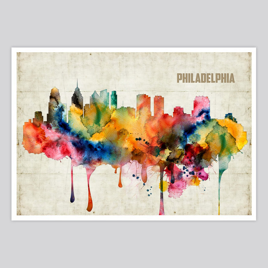 933x933 Philadelphia Watercolor Print - Watercolor Pictures To Copy
