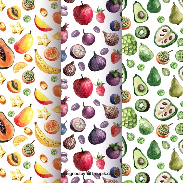 626x626 Watercolor Patterns With Variety Of Pieces Of Fruit Vector Free - Watercolor Pieces