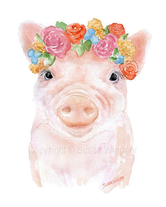 580x725 Pig Floral 1 Watercolor In 2018 Journals, Notebooks And Such - Watercolor Pig