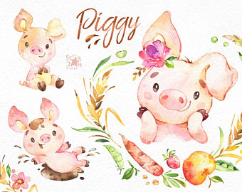 340x270 Pig Watercolor Etsy - Watercolor Pig