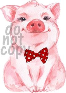 215x300 Watercolor Pig With Bow Tie - Watercolor Pig