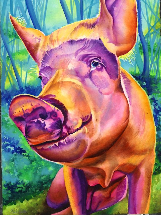 640x856 Harrison Signed Print From Original Watercolor Pig Painting - Watercolor Pig