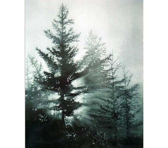 570x503 Pine Tree Forest - Watercolor Pine